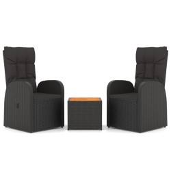 vidaXL Juego salón jardín 3 pzas madera acacia ratán sintético negro