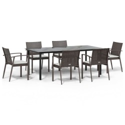vidaXL Juego comedor jardín 7 piezas y cojines ratán sintético y acero