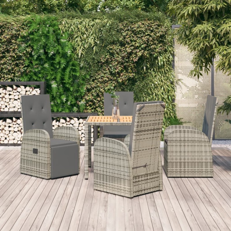 vidaXL Set comedor de jardín 5 piezas con cojines ratán sintético gris vidaXL Set comedor de jardín 5 piezas con cojines ratán sintético gris