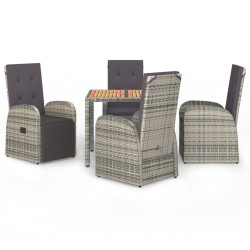 vidaXL Set comedor de jardín 5 piezas con cojines ratán sintético gris