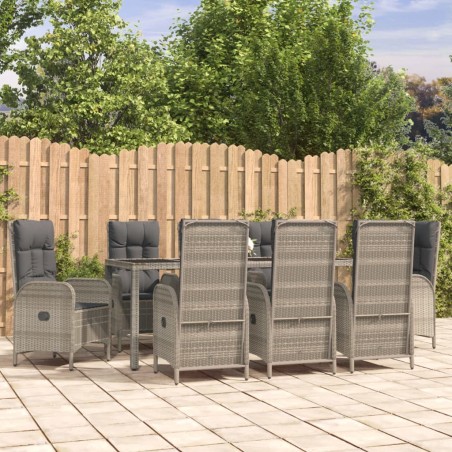 vidaXL Set comedor jardín 9 pzas y cojines ratán sintético gris