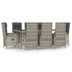 vidaXL Set comedor jardín 9 pzas y cojines ratán sintético gris