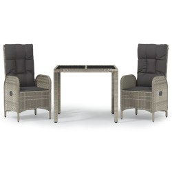 vidaXL Set comedor de jardín 3 piezas con cojines ratán sintético gris
