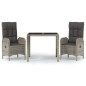 vidaXL Set comedor de jardín 3 piezas con cojines ratán sintético gris