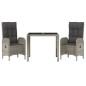 vidaXL Set comedor de jardín 3 piezas con cojines ratán sintético gris