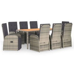 vidaXL Set comedor jardín 9 pzas y cojines ratán sintético gris