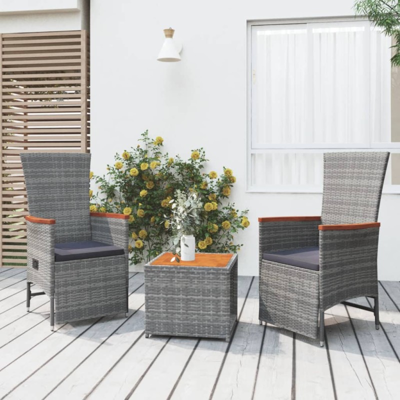 vidaXL Juego muebles jardín 3 pzas madera acacia ratán sintético gris