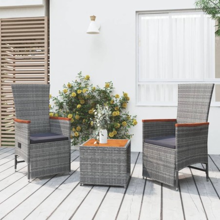 vidaXL Juego muebles jardín 3 pzas madera acacia ratán sintético gris