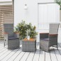 vidaXL Juego muebles jardín 3 pzas madera acacia ratán sintético gris