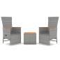 vidaXL Juego muebles jardín 3 pzas madera acacia ratán sintético gris