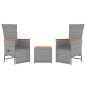 vidaXL Juego muebles jardín 3 pzas madera acacia ratán sintético gris