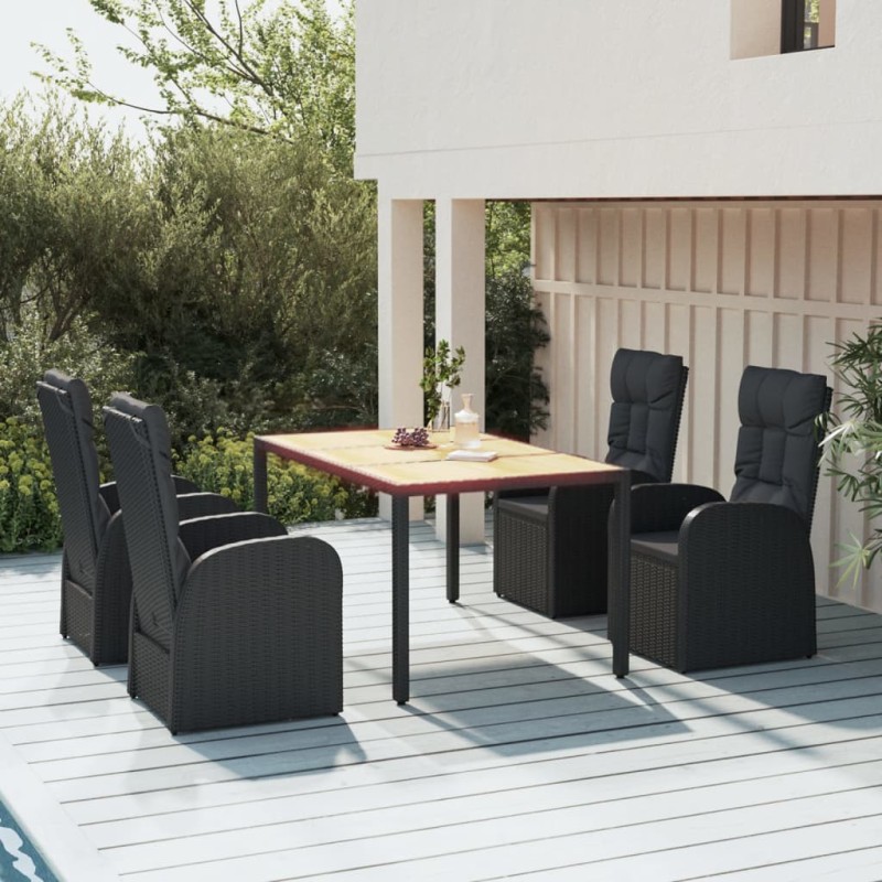 vidaXL Set de muebles jardín 5 pzas con cojines ratán sintético negro