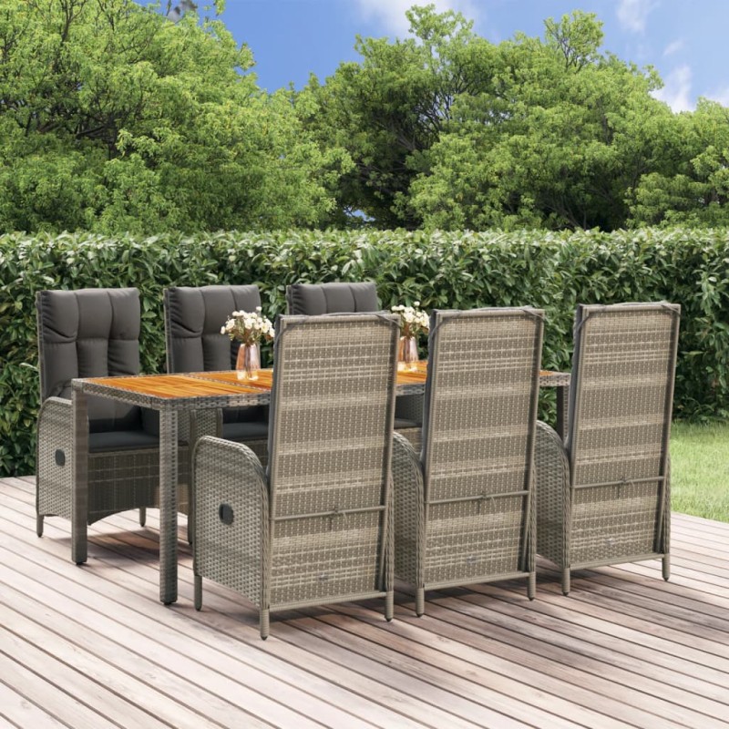 vidaXL Set comedor jardín 7 pzas y cojines ratán sintético gris