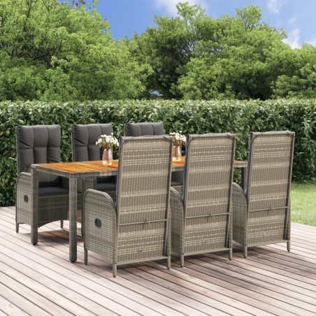vidaXL Set comedor jardín 7 pzas y cojines ratán sintético gris