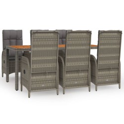 vidaXL Set comedor jardín 7 pzas y cojines ratán sintético gris