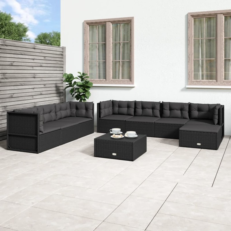 vidaXL Set de muebles de jardín 8 pzas y cojines ratán sintético negro vidaXL Set de muebles de jardín 8 pzas y cojines ratán sintético negro
