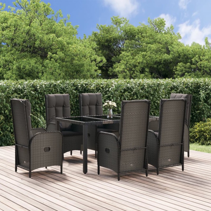 vidaXL Set comedor jardín 7 pzas y cojines ratán sintético negro gris vidaXL Set comedor jardín 7 pzas y cojines ratán sintético negro gris