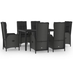 vidaXL Set comedor jardín 7 pzas y cojines ratán sintético negro gris