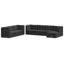 vidaXL Set de muebles de jardín 8 pzas y cojines ratán sintético negro