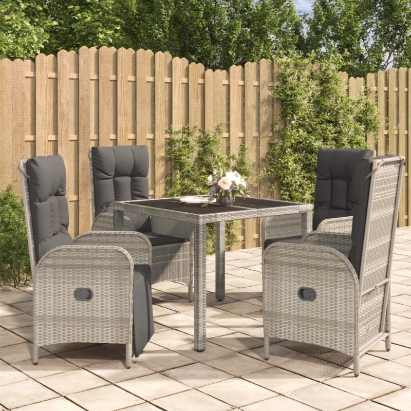 vidaXL Set comedor de jardín 5 piezas con cojines ratán sintético gris