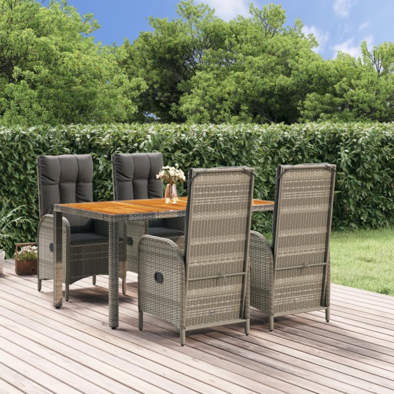 vidaXL Set comedor de jardín 5 piezas con cojines ratán sintético gris