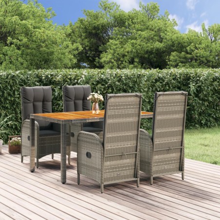 vidaXL Set comedor de jardín 5 piezas con cojines ratán sintético gris