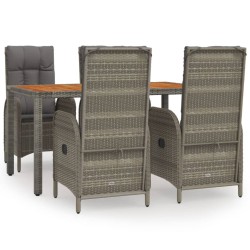 vidaXL Set comedor de jardín 5 piezas con cojines ratán sintético gris