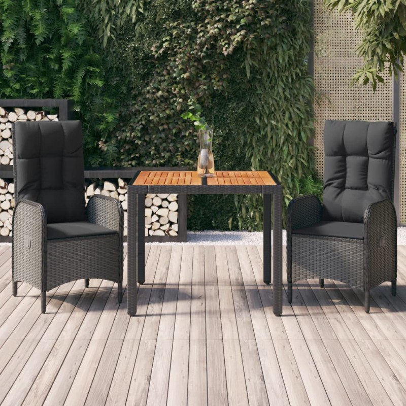 vidaXL Set comedor de jardín 3 pzas con cojines ratán sintético negro vidaXL Set comedor de jardín 3 pzas con cojines ratán sintético negro