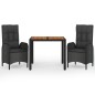 vidaXL Set comedor de jardín 3 pzas con cojines ratán sintético negro vidaXL Set comedor de jardín 3 pzas con cojines ratán sintético negro