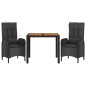 vidaXL Set comedor de jardín 3 pzas con cojines ratán sintético negro vidaXL Set comedor de jardín 3 pzas con cojines ratán sintético negro