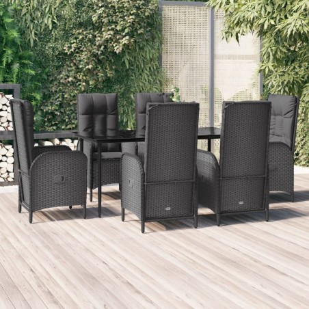 vidaXL Set de comedor de jardín 7 pzas y cojines ratán sintético negro