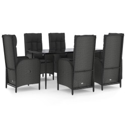 vidaXL Set de comedor de jardín 7 pzas y cojines ratán sintético negro