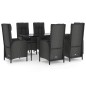 vidaXL Set de comedor de jardín 7 pzas y cojines ratán sintético negro vidaXL Set de comedor de jardín 7 pzas y cojines ratán sintético negro
