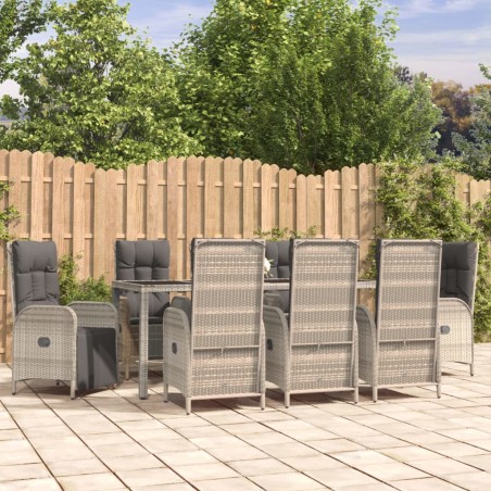 vidaXL Set comedor jardín 9 pzas y cojines ratán sintético gris