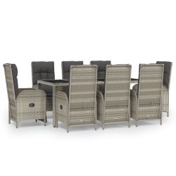 vidaXL Set comedor jardín 9 pzas y cojines ratán sintético gris
