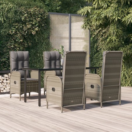 vidaXL Set comedor jardín 5 pzas y cojines ratán sintético negro gris