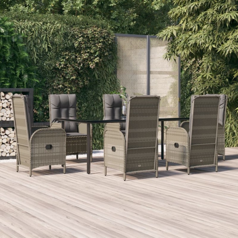 vidaXL Set comedor jardín 7 pzas y cojines ratán sintético negro gris vidaXL Set comedor jardín 7 pzas y cojines ratán sintético negro gris