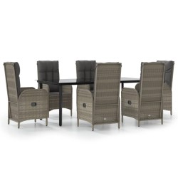 vidaXL Set comedor jardín 7 pzas y cojines ratán sintético negro gris