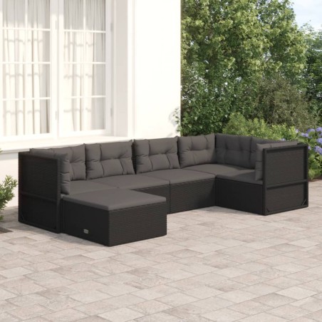 vidaXL Set muebles de jardín 6 piezas y cojines ratán sintético negro