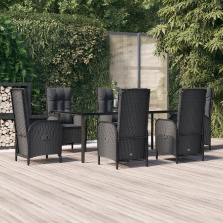 vidaXL Set de comedor de jardín 7 pzas y cojines ratán sintético negro