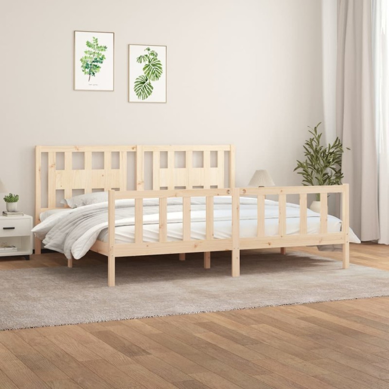 vidaXL Estructura de cama con cabecero madera maciza de pino 180x200cm vidaXL Estructura de cama con cabecero madera maciza de pino 180x200cm