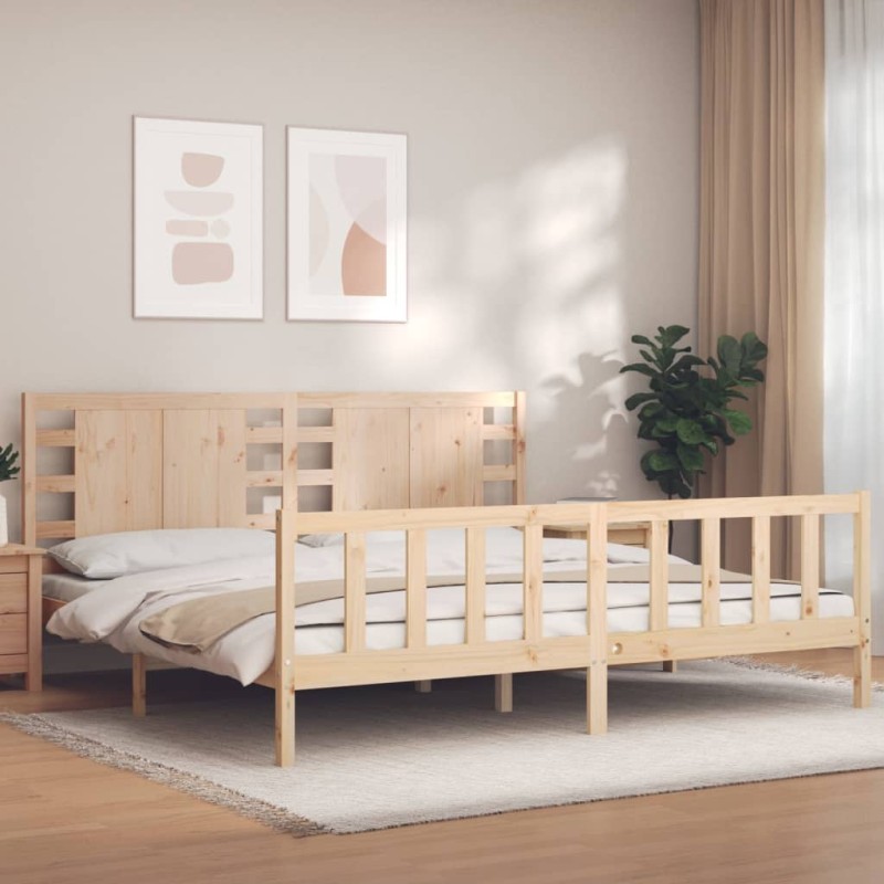 vidaXL Estructura de cama de matrimonio con cabecero madera maciza vidaXL Estructura de cama de matrimonio con cabecero madera maciza