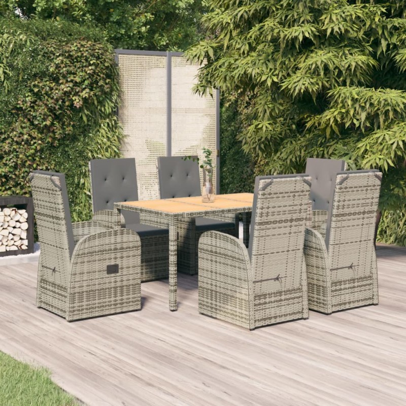 vidaXL Set comedor jardín 7 pzas y cojines ratán sintético gris vidaXL Set comedor jardín 7 pzas y cojines ratán sintético gris