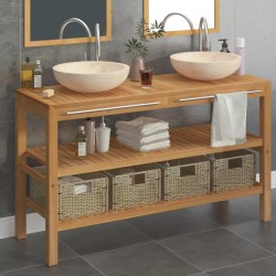 vidaXL Mueble tocador madera maciza teca con lavabos de mármol crema 