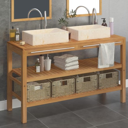 vidaXL Mueble tocador madera maciza teca con lavabos de mármol crema 