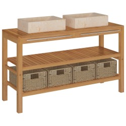 vidaXL Mueble tocador madera maciza teca con lavabos de mármol crema 