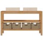 vidaXL Mueble tocador madera maciza teca con lavabos de mármol crema 