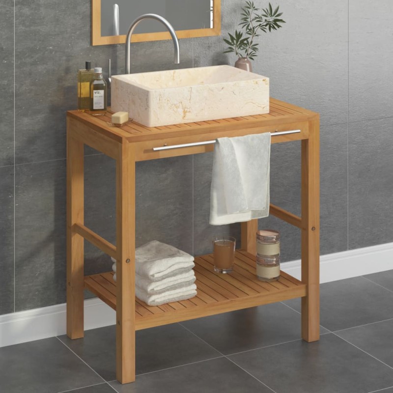 vidaXL Mueble tocador madera teca maciza con lavabo de mármol crema vidaXL Mueble tocador madera teca maciza con lavabo de mármol crema