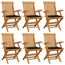 vidaXL Sillas de jardín 6 uds madera maciza de teca con cojines negros