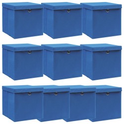 vidaXL Cajas de almacenaje con tapas 10 uds tela azul 32x32x32 cm